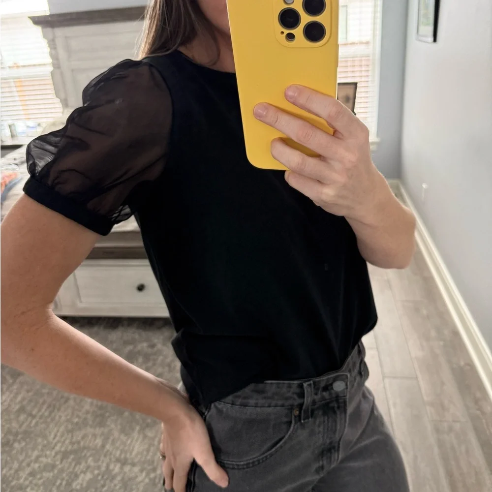 Madewell Black Sheer Sleeve Tee - Picture 3 of 10